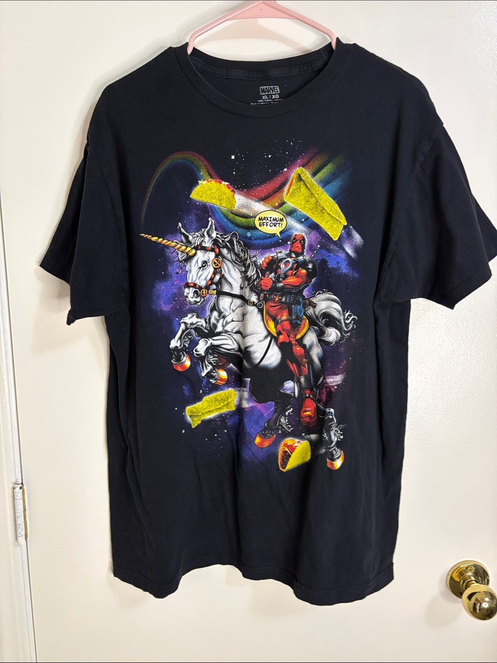 Marvel Deadpool Univorn Black T-Shirt with White Logo Print